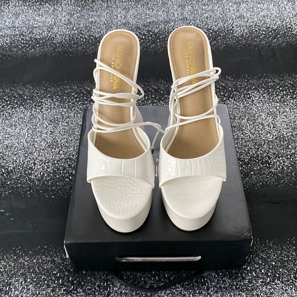 White Lace Up Platform Heels